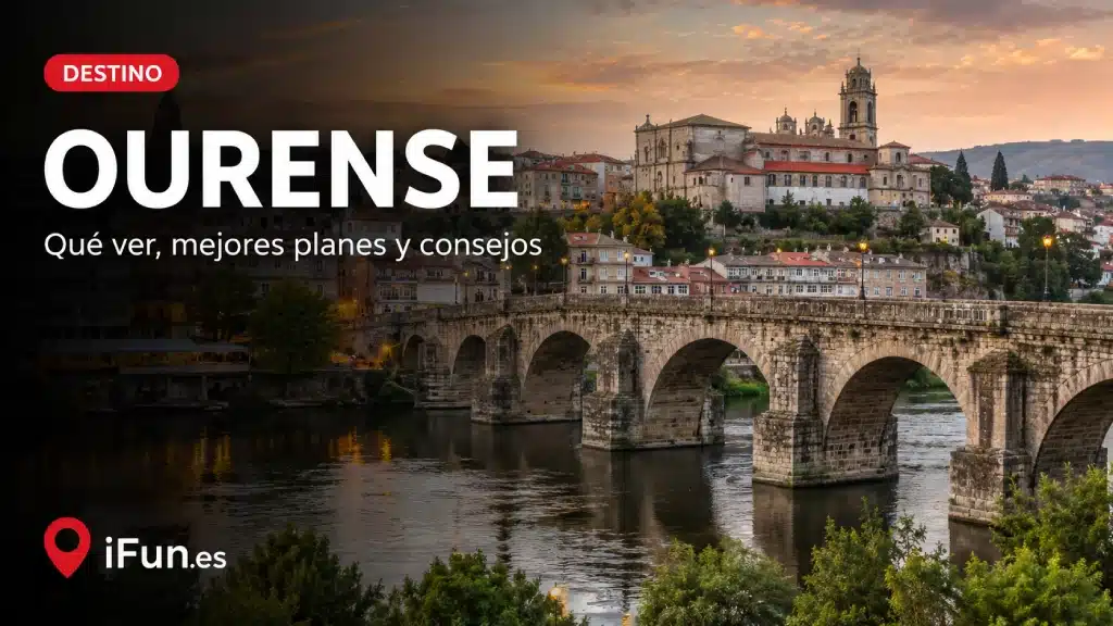 Ourense con As Burgas, casco histórico y río Miño